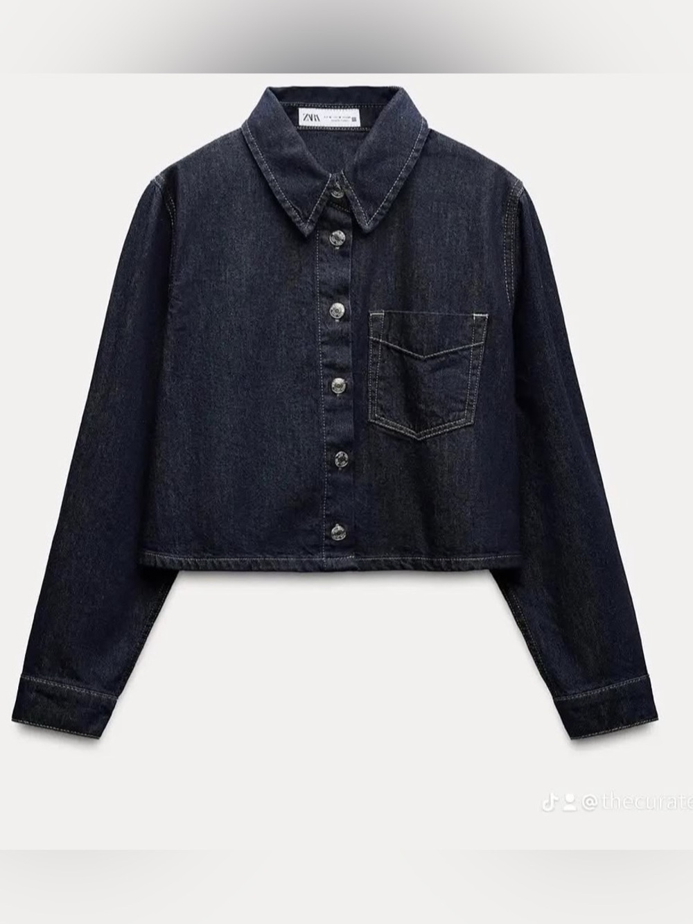 Zara Navy Denim Cropped Button Down Jacket Large